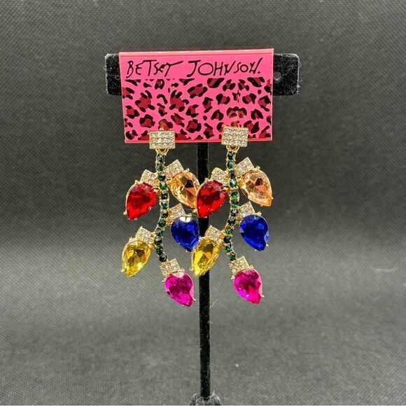EARRINGS! Betsey Johnson Christmas Lights Dangle Earrings BNWT Colorful Beauty - Picture 2 of 9